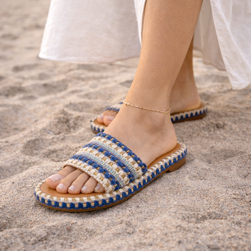 Sandalia Tejida con Detalle de Brillantes | Oralia Collection