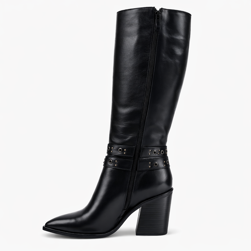 Bota Alessia de Piel Negra | Tacón 8 cm