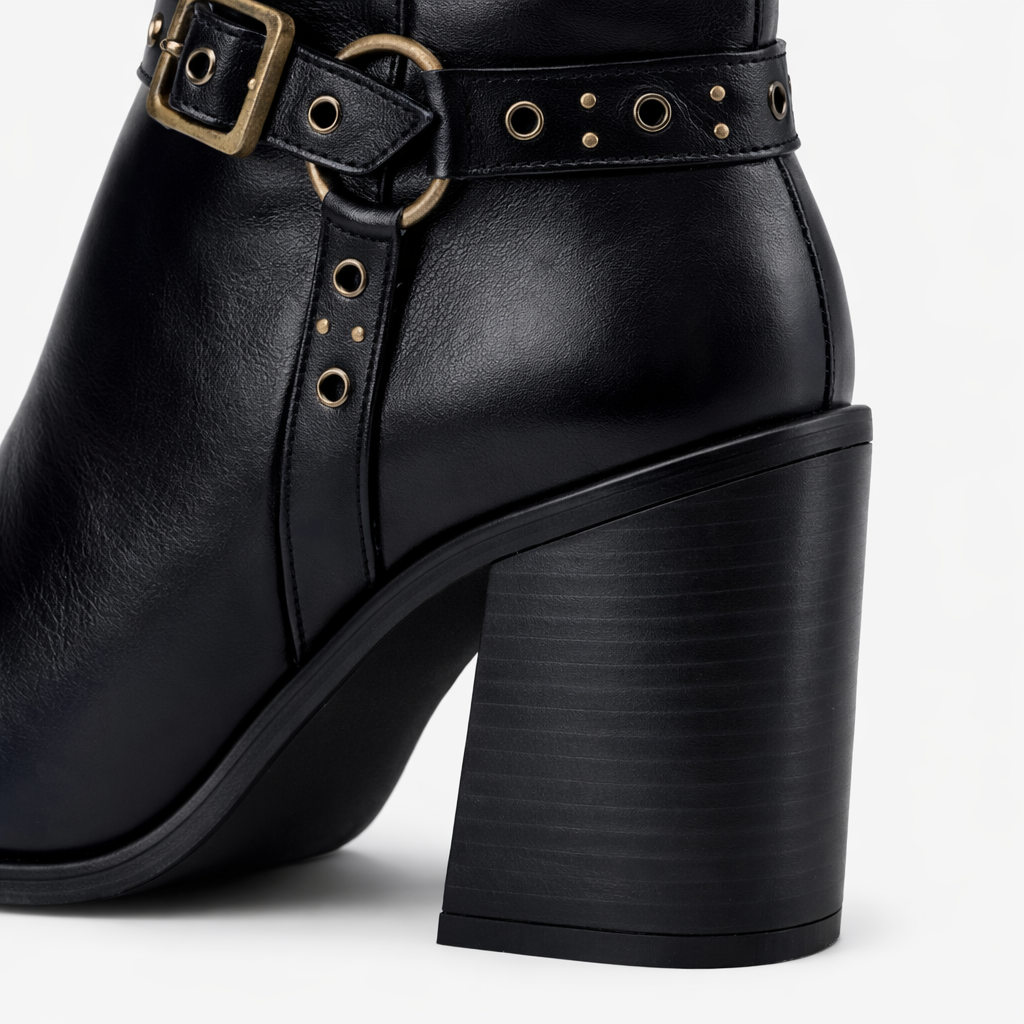 Bota Alessia de Piel Negra | Tacón 8 cm