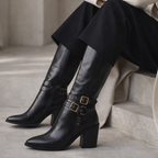 Bota Alessia de Piel Negra | Tacón 8 cm