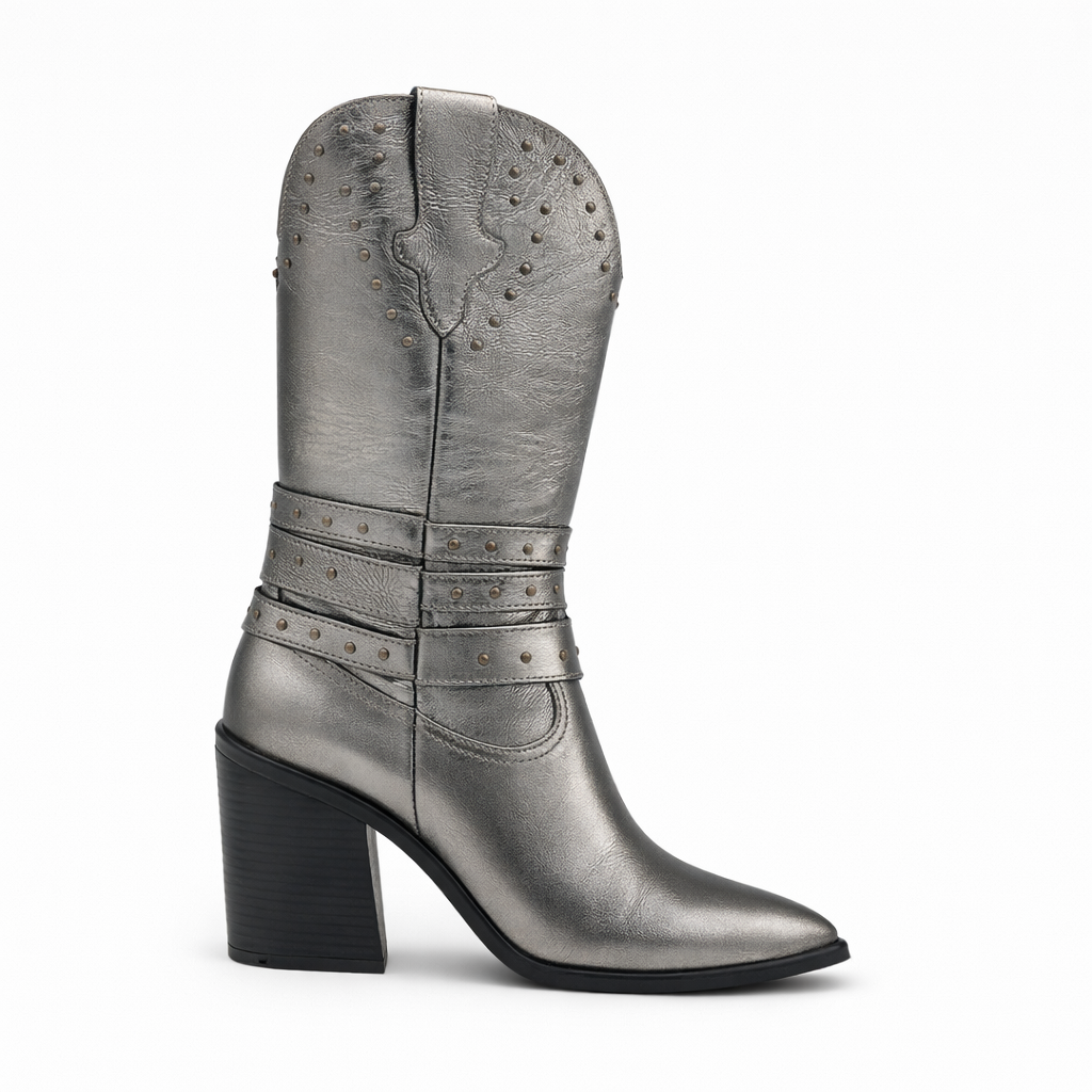 Bota Évora Plata de Piel | Tacón 8 cm